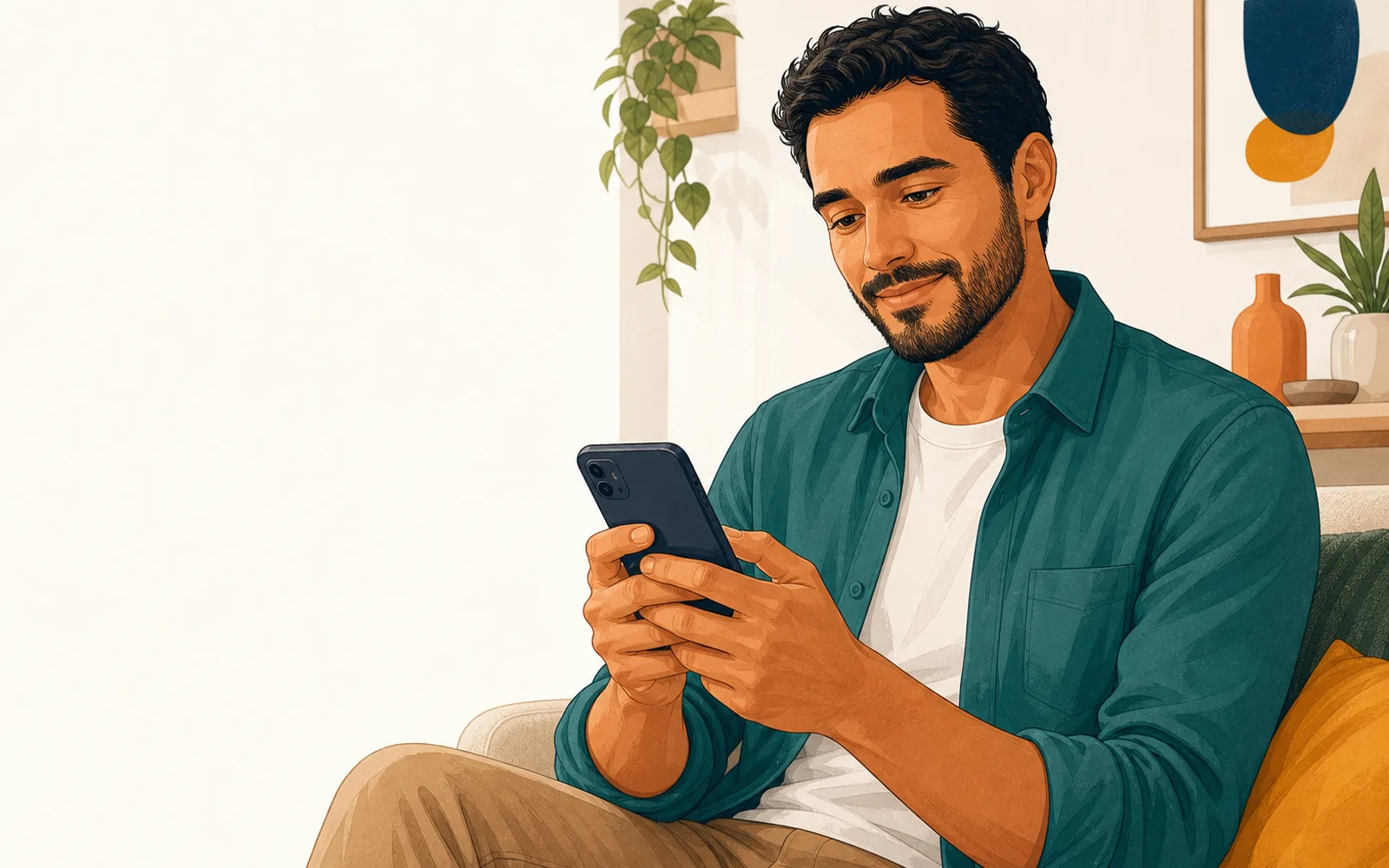 Pessoa adulta consultando um guia de ajuda no celular